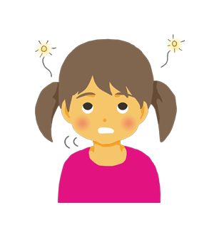 ぼーっとしている、口をもぐもぐさせている、左右どちらかに目がよっている女の子のイラスト